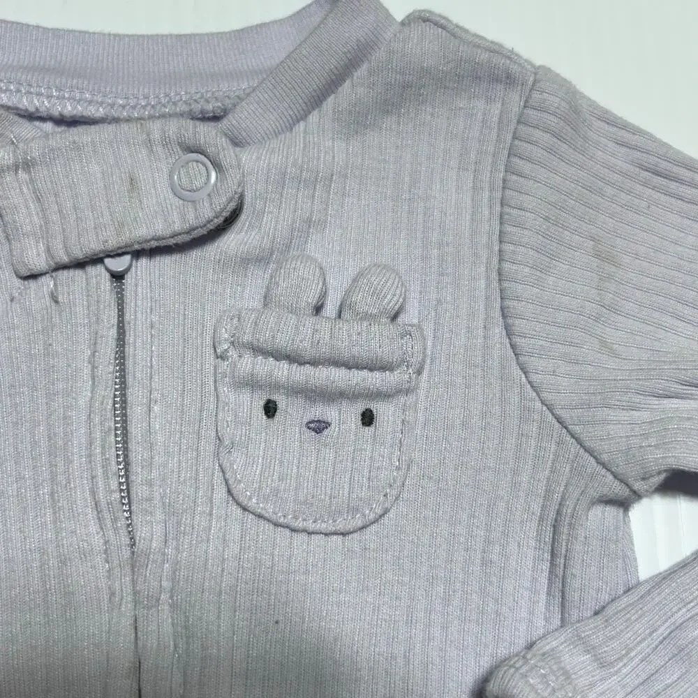 3 Carters NB Newborn Sleepers Purple Lavender Long Sleeve Footed Bunny Lamb